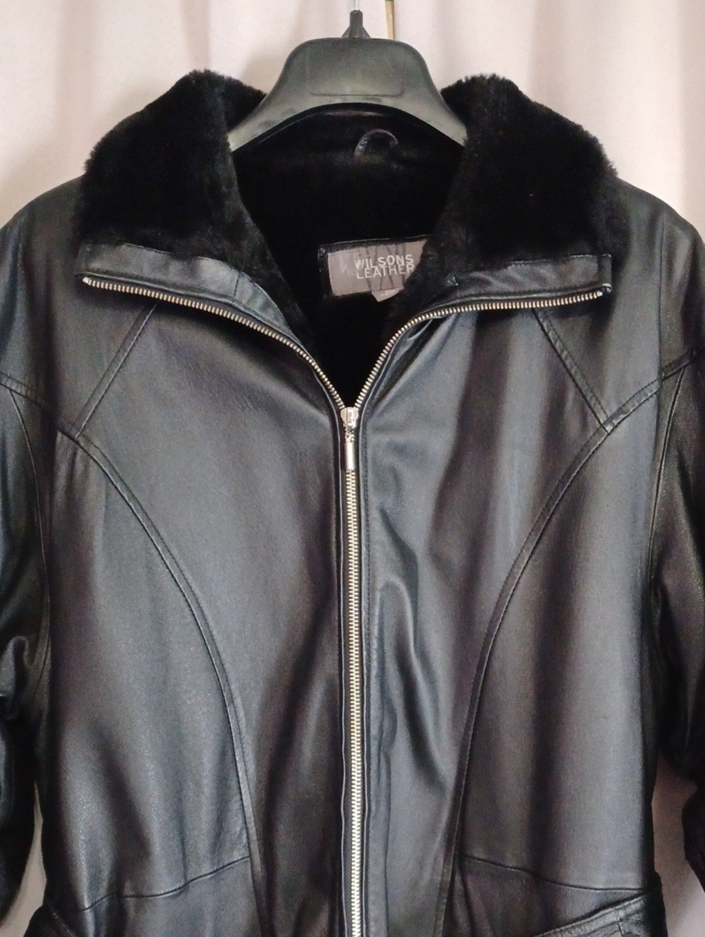 Wilsons Leather Vintage Y2K Black Penny Lane Faux Fur Belted Coat Jacket Sz M - Picture 3 of 16